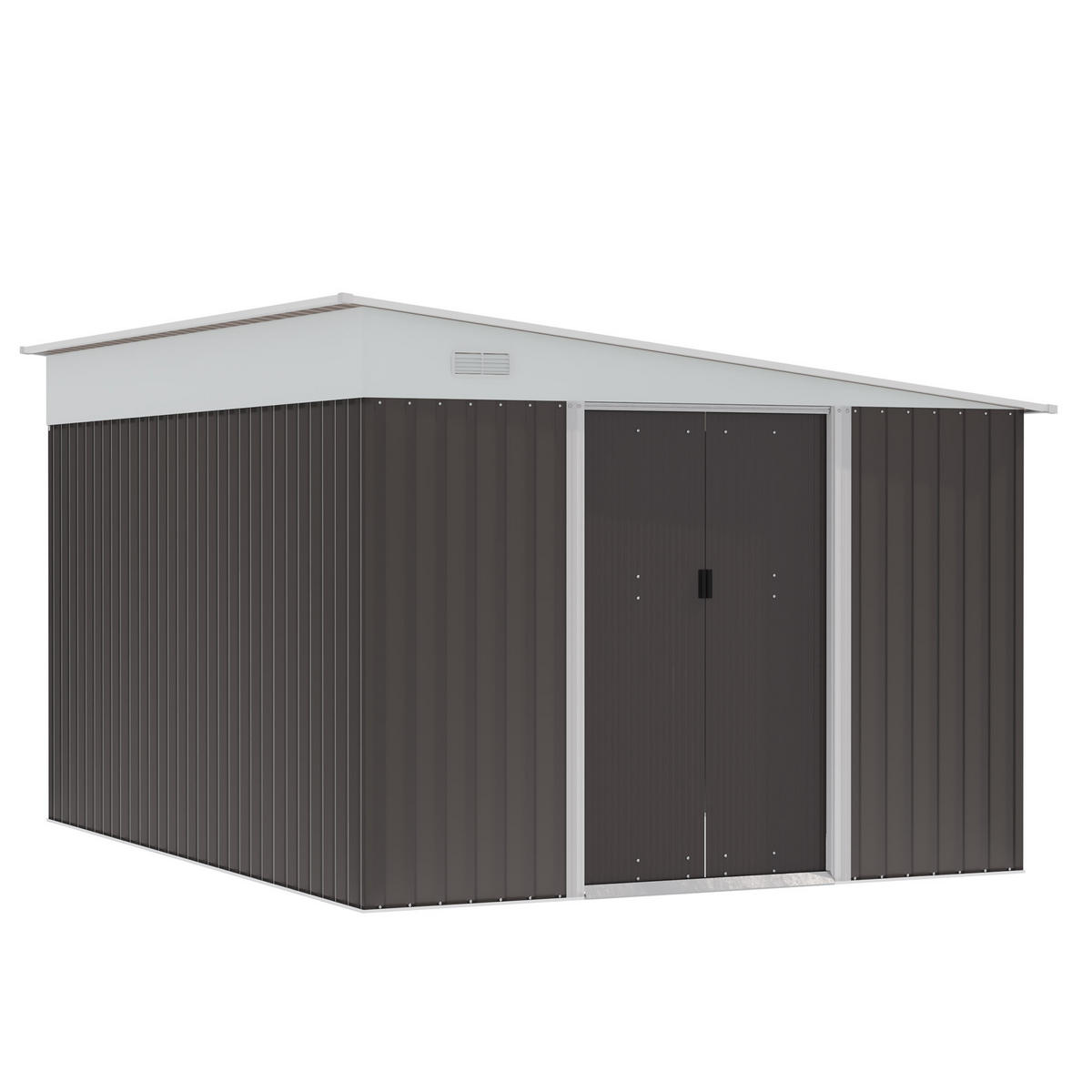 SCHIEBETÜR, 8,9 ㎡ Gerätehaus Stahl-Geräteschuppen mit Pultdach, Gartenschuppen, Grau - Grau, Metall (345/201/280cm) - Outsunny