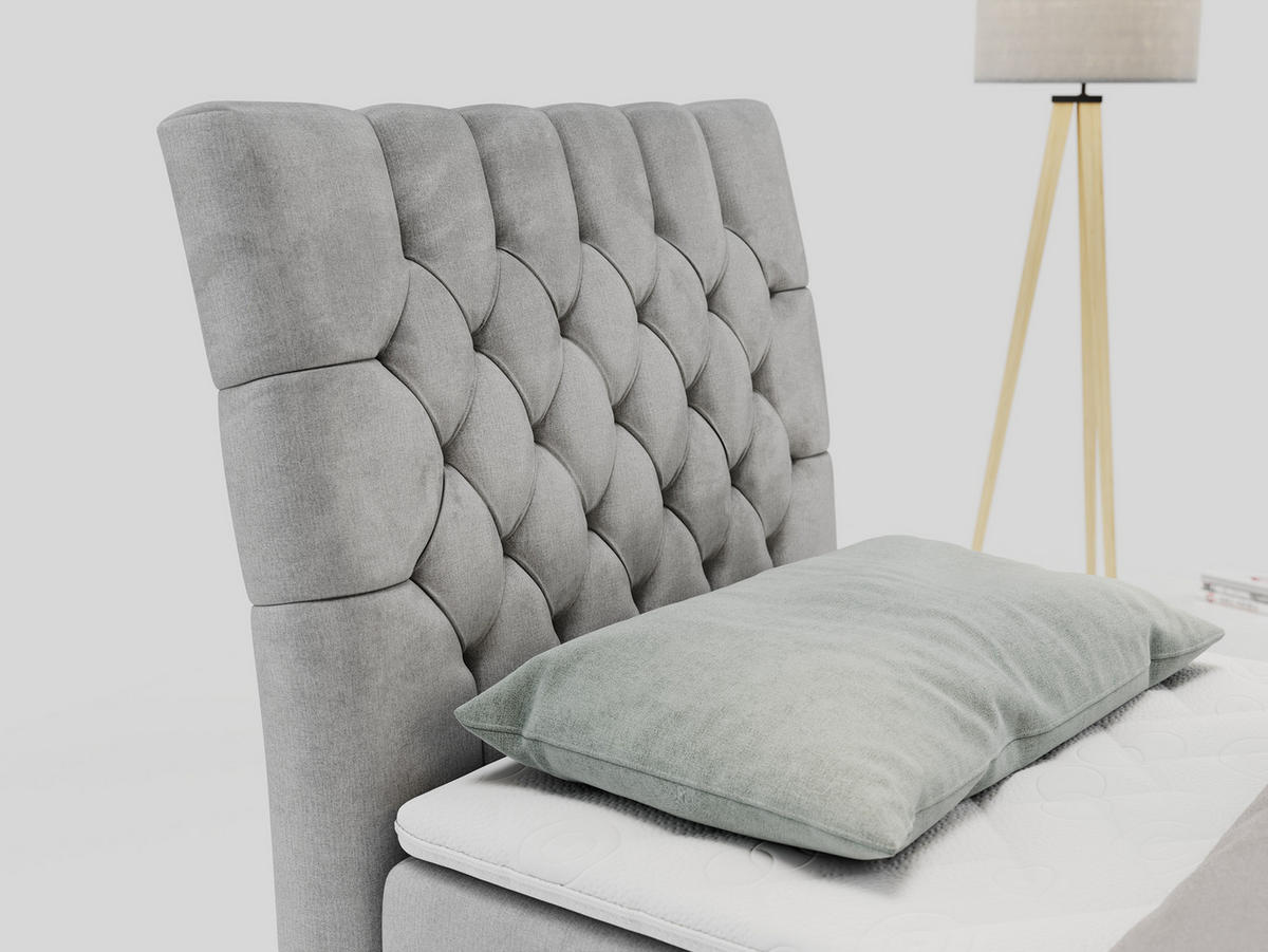 BOXBETT MILEN 90/200 Hellgrau Velvet - H3 - Links Seite - Hellgrau, Holz/Textil (90/200cm) - MKS