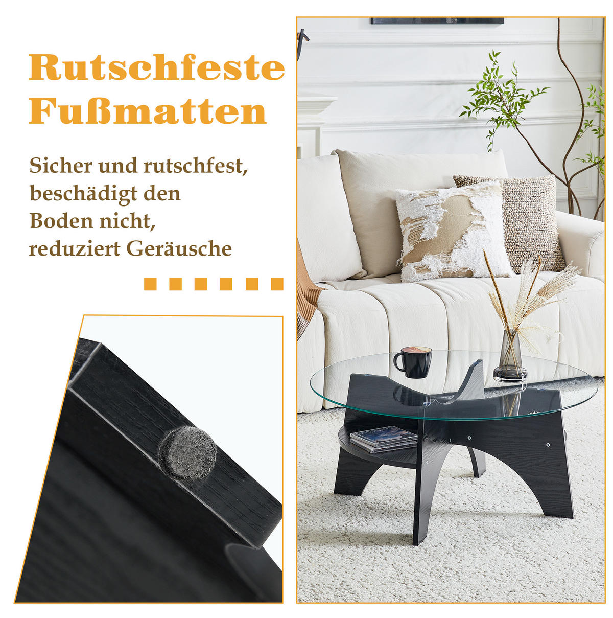 BEISTELLTISCH 80/36 cm in Schwarz/Transparent aus Glas und MDF - Schwarz, Holzwerkstoff (80/80/36cm) - Flora Grace