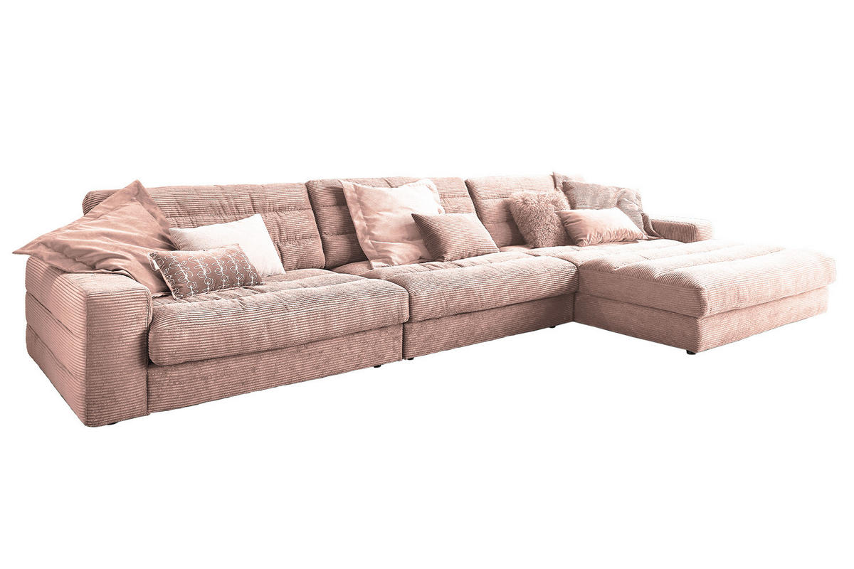 ECKSOFA XL LANA Pink Cord - Pink/Schwarz, Textil (416/205cm) - KAWOLA