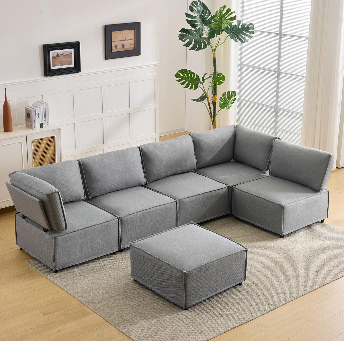SOFA modular mit Schlaffunktion Hellgrau 3-tlg. - Hellgrau, Holzwerkstoff (152/308cm) - Meubliv