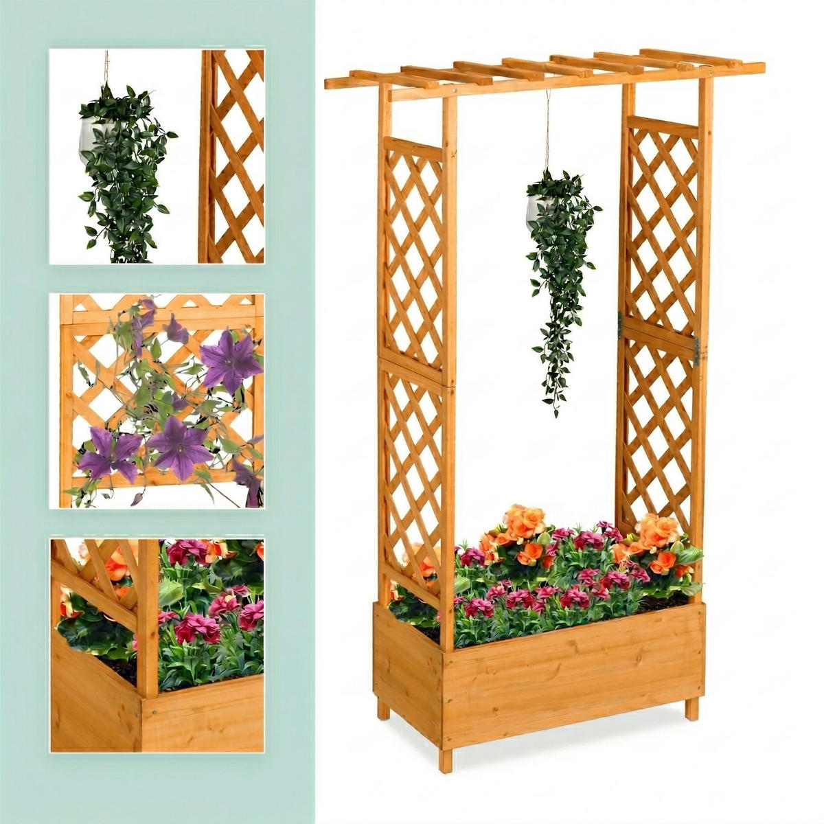 KVĚTINOVÝ box - světle hnědá, dřevo/textil (110/183/44cm) - Relaxdays