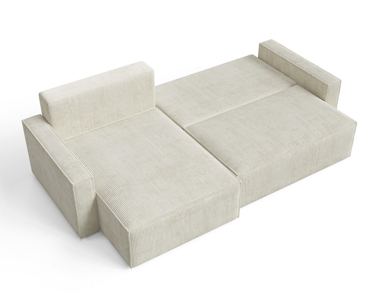 ECKSOFA LIVIO L mit Schlaffunktion und Bettkasten, weicher, dicker Cord pet friendly - POSO 135 - Schwarz, Holz (230/90/195cm) - Dekori_Interiors