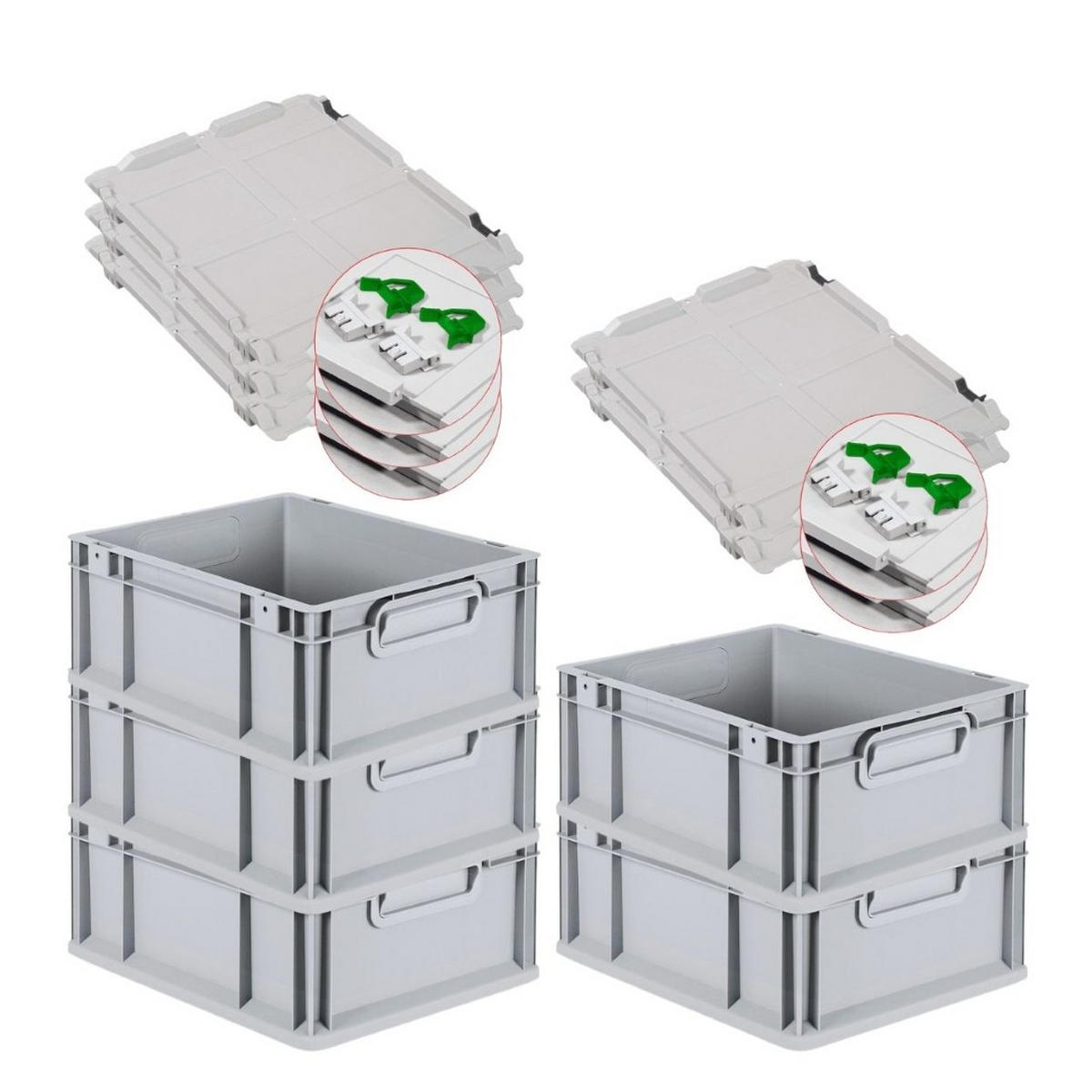 EUROBOX 5x Nextgen Economy Mit Scharnierdeckel Grau/GrünGriffe Geschlossen 16 Liter - Grün, Kunststoff (30/17/40cm) - PROREGAL