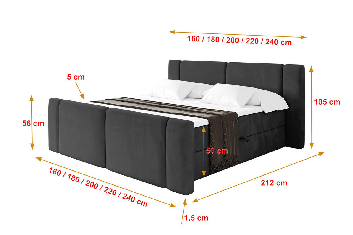 BOXBETT mit Matratze H3 - EVON Zanozek - 120x200 cm Schwarz - Schwarz, Holzwerkstoff (120/200cm) - ALTDECOR