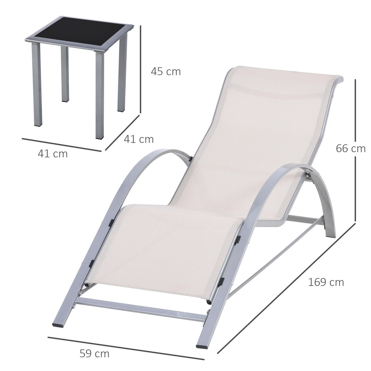 GARTENLIEGE Cremefarben 2 Stück - Beige, Metall (169/66/59cm) - GiPP