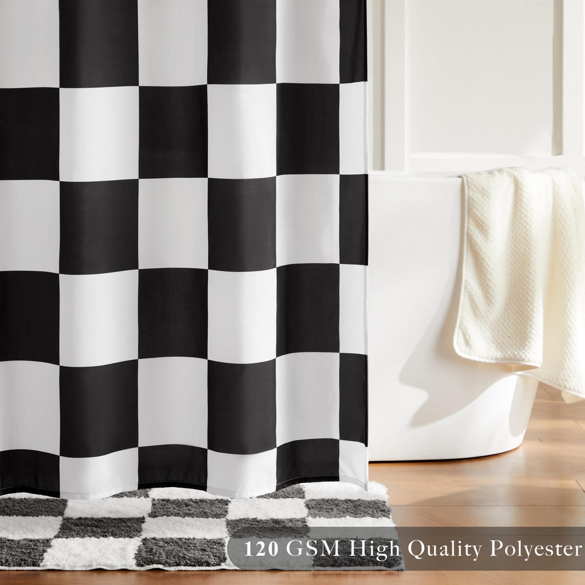 DUSCHVORHANG Schwarz kariert 180 x 180 cm maschinenwaschbar Retro Schachbrettmuster fürs Badezimmer - Schwarz, Textil (180/180cm) - MCBOSON