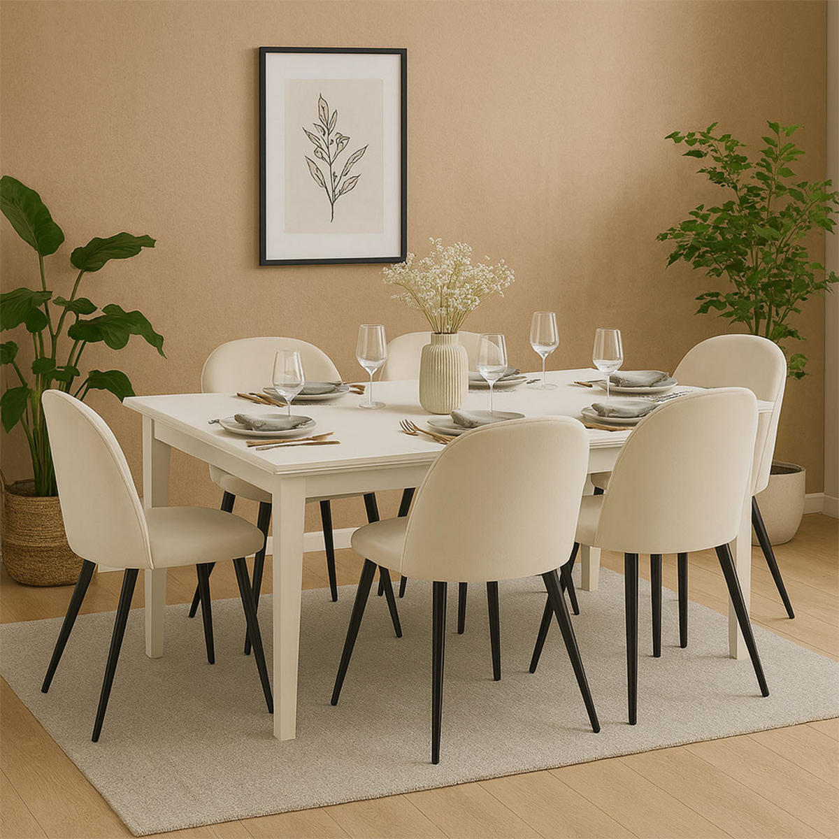 ESSGRUPPE 7-TLG. Venedig Weiß - Weiß, Holzwerkstoff/Textil (95/76/276cm) - ebuy24
