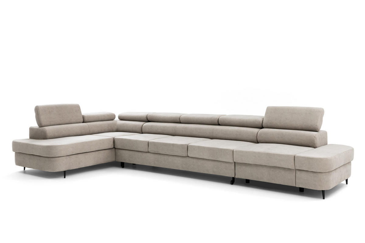 ECKSOFA PRIAM XXL L-Form Links mit Schlaffunktion 125x265 Velours Creme - Creme/Schwarz, Holz/Textil (203/420cm) - Muffo