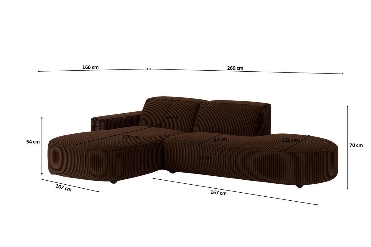 ECKSOFA Cursal Atelier, Stoff Poso, Braun, Links - Braun, Holz (269/166cm) - Kaiser Möbel