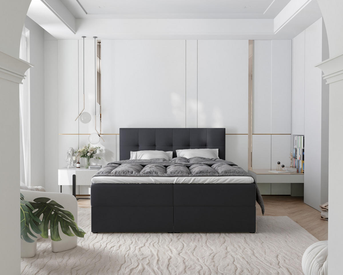 BOXBETT RENZO 200/200 cm mit Matratze und Topper, Schwarz - Schwarz, Holzwerkstoff/Textil (200/200cm) - Idohome
