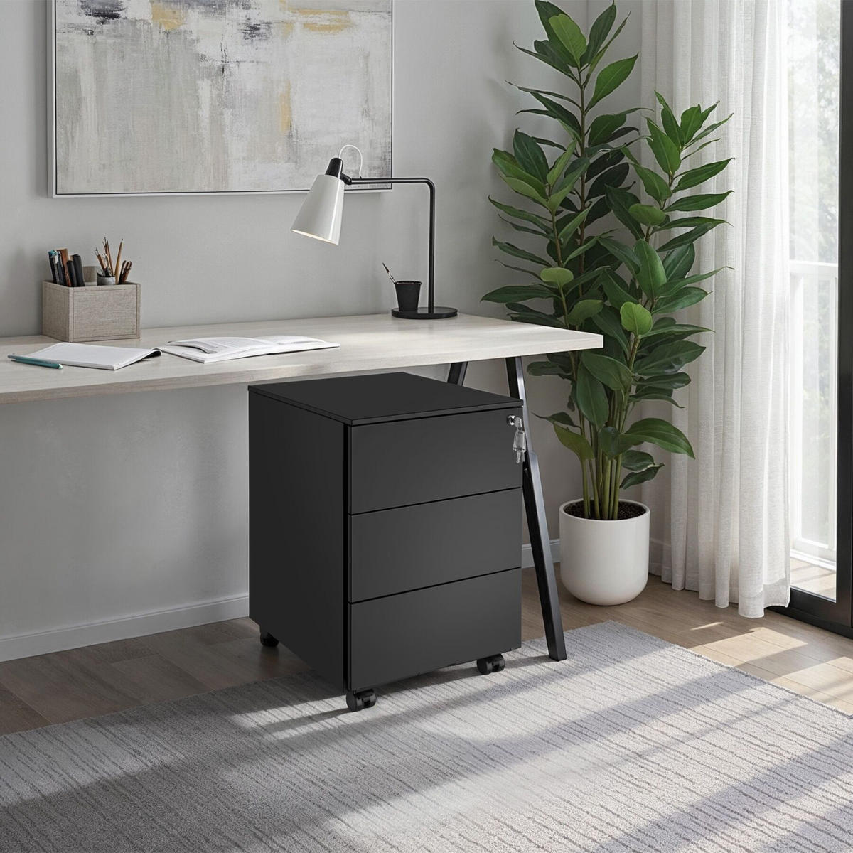 AKTENROLLSCHRANK Magna,39 x 45 x 55 cm,schwarz - Schwarz, Textil (39/55/45cm) - tectake