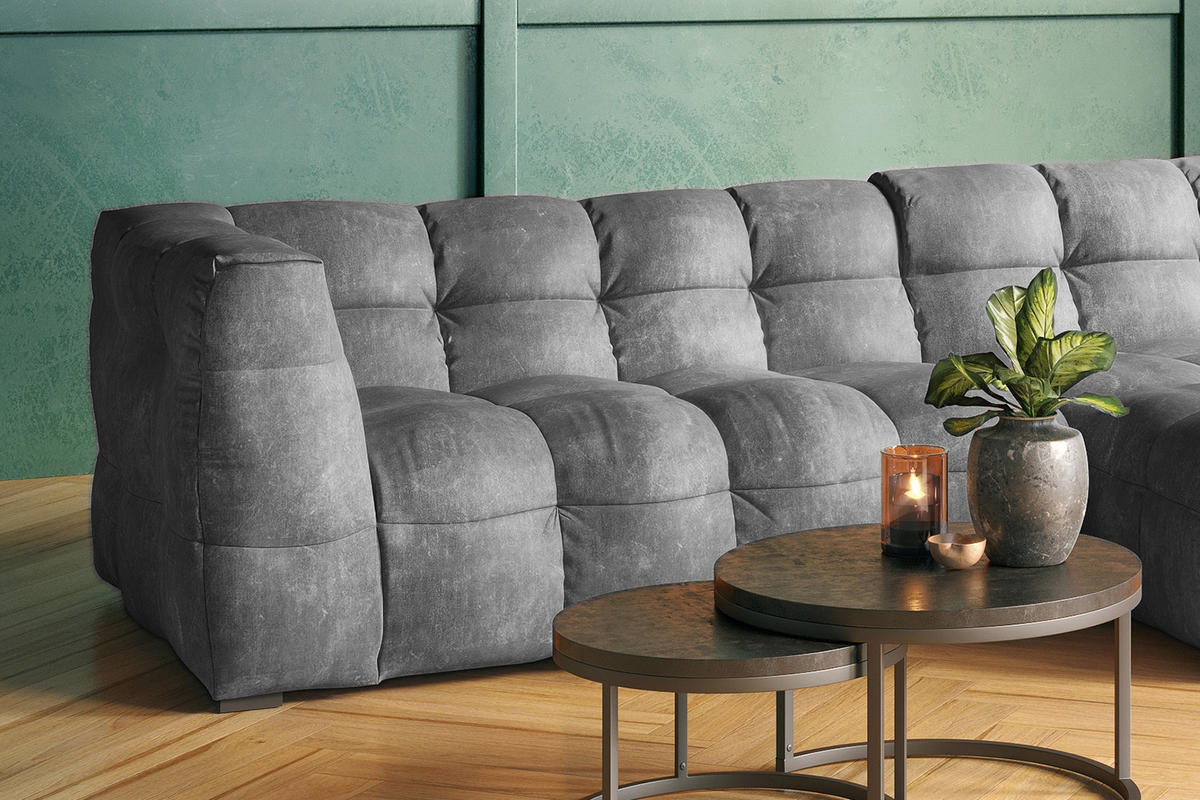 ECKSOFA RIO Hellgrau Velvet - Hellgrau/Schwarz, Textil (319/170cm) - KAWOLA