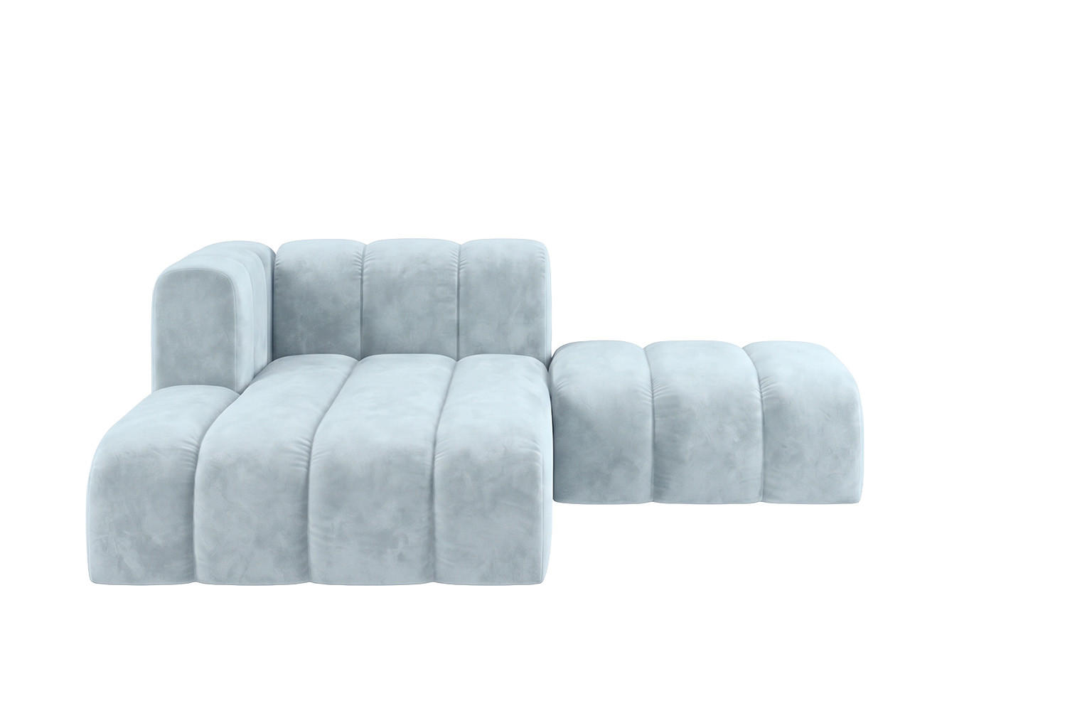 CHAISELONGUE Modulare Mit Hocker, Velvet-Stoff Riviera, Babyblau, Links, GRAND - Hellblau, Holz (204/179cm) - Kaiser Möbel