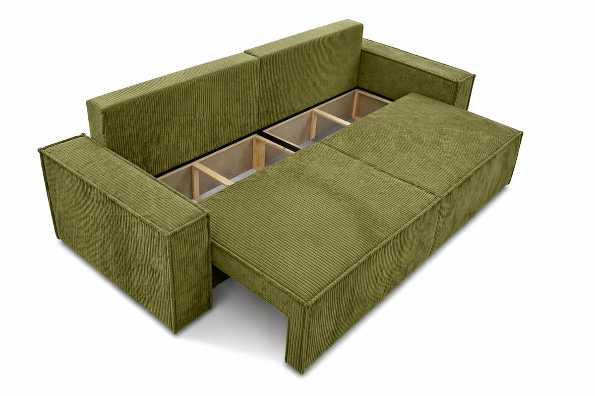 SOFA Mit Schlaffunktion Und Bettkasten, Cordstoff Poso, Olive, BEST SCORNER - Olivgrün, Holz (245/83/90cm) - Kaiser Möbel