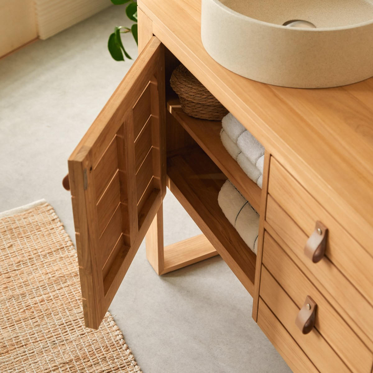 WASCHTISCHUNTERSCHRANK Minimalys Natur aus Teak - Naturfarben, Holz (145/78/50cm) - Tikamoon