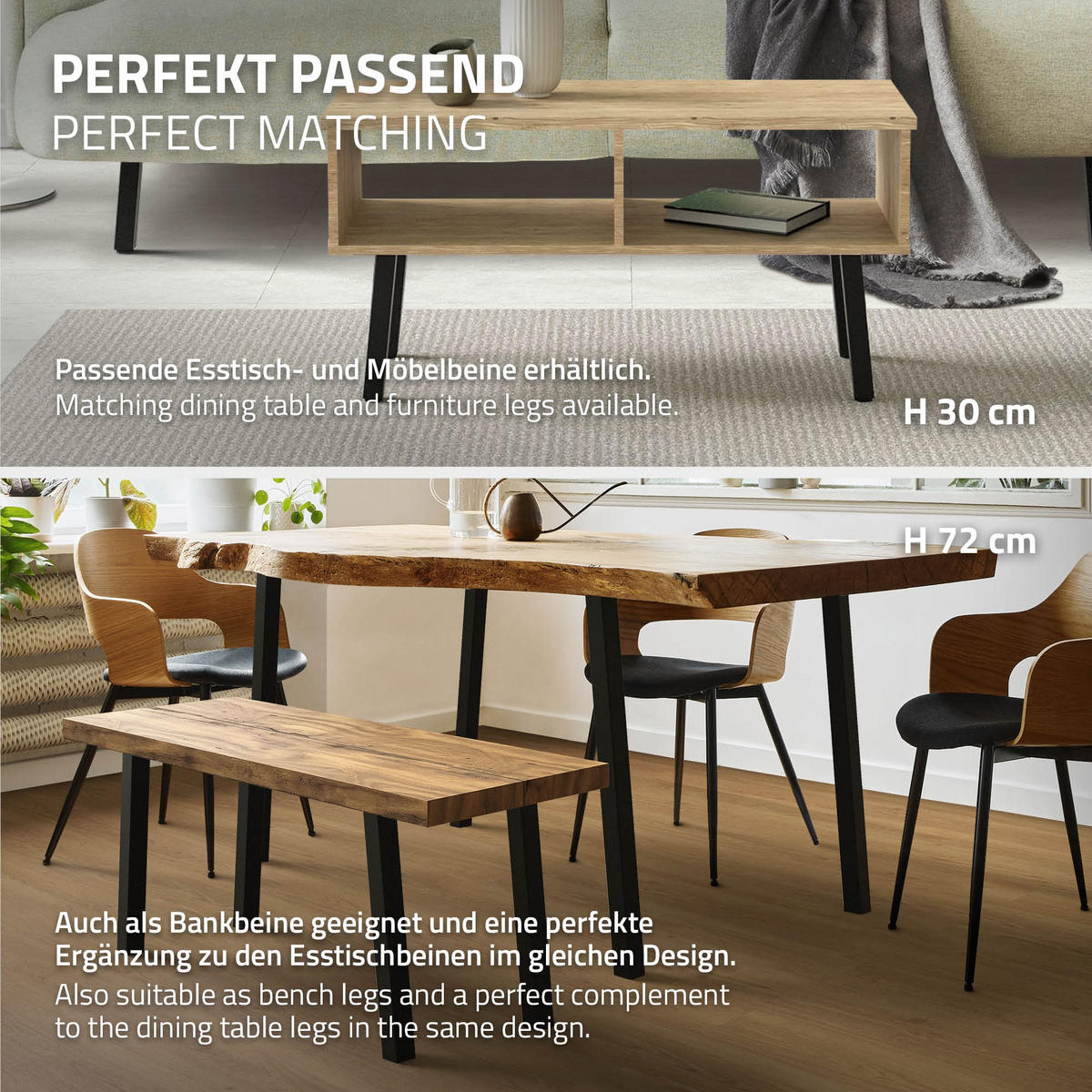 TISCHBEINE 4er Set I-96GRAD-Design H:42 cm Schwarz 4x4 cm - Schwarz, Metall (4/42/4cm) - ML-DESIGN