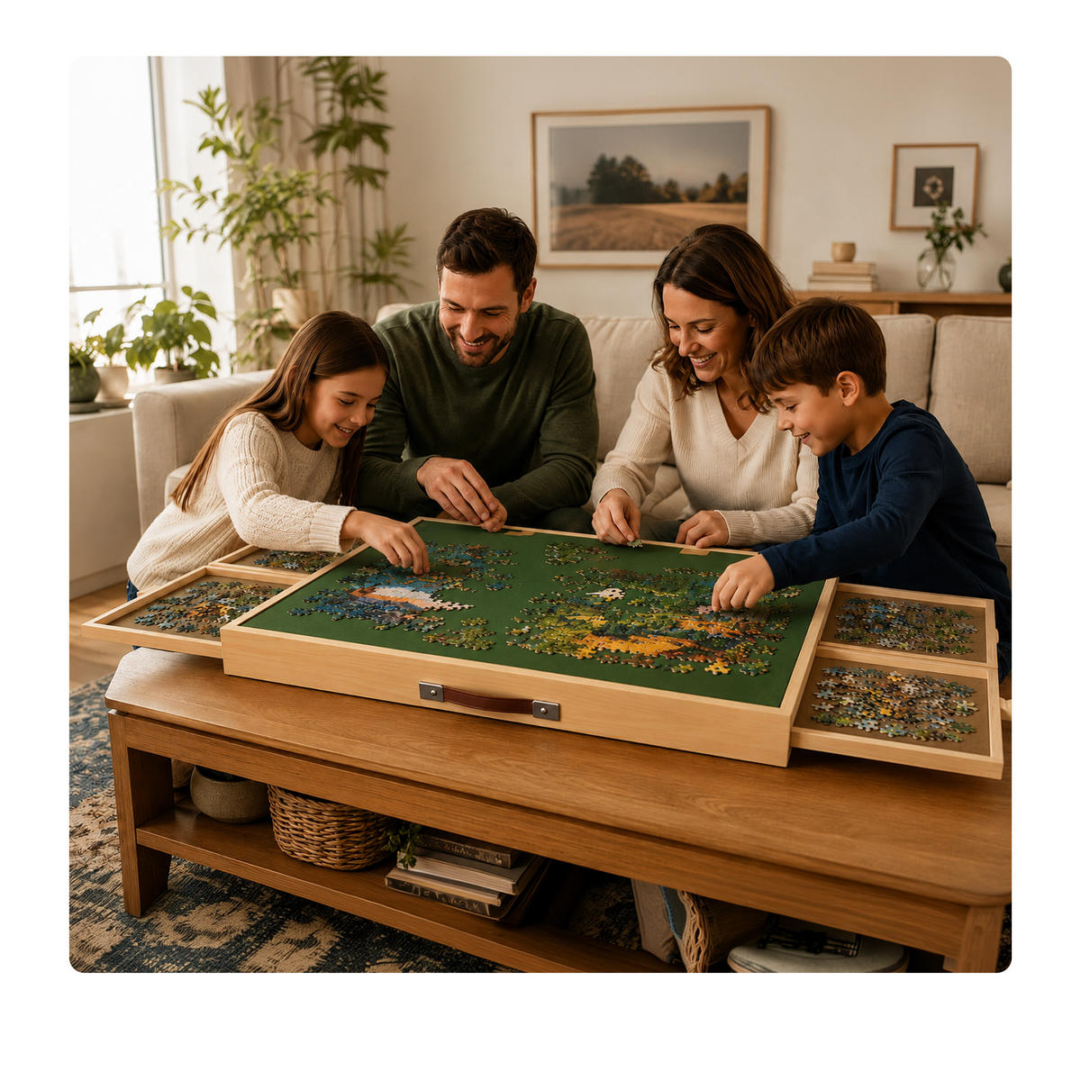 PUZZLETISCH Bunt 4 Schubladen Abdeckung für 1500 Teile - Multicolor, Holz/Holzwerkstoff (66.5/110.5/34.5cm) - Relaxdays