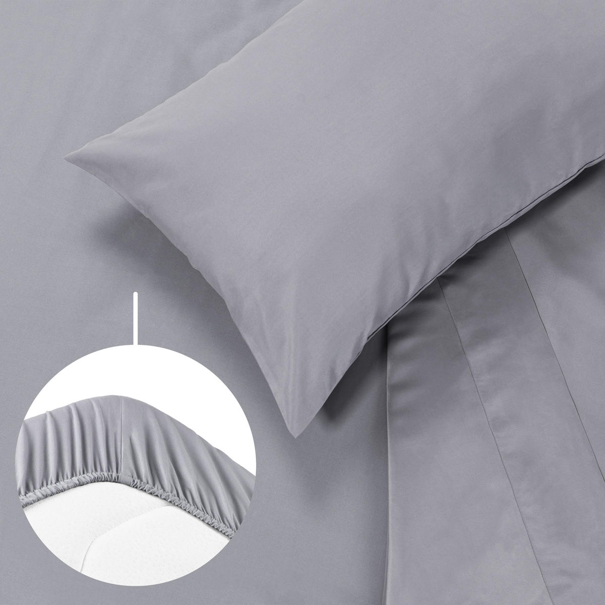 BETTLAKEN 3er Set - Spannbettlaken 180x200x30cm 2X Kissenbezug 50x80cm - Grau - Grau, Textil (180/200cm)