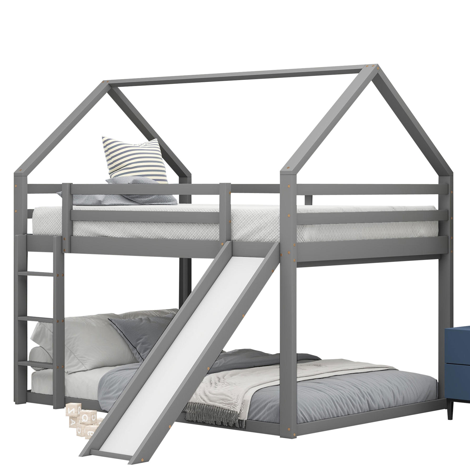 OKWISH PATROVÁ postel 140/200 cm šedá se skluzavkou a žebříkem do dětského pokoje