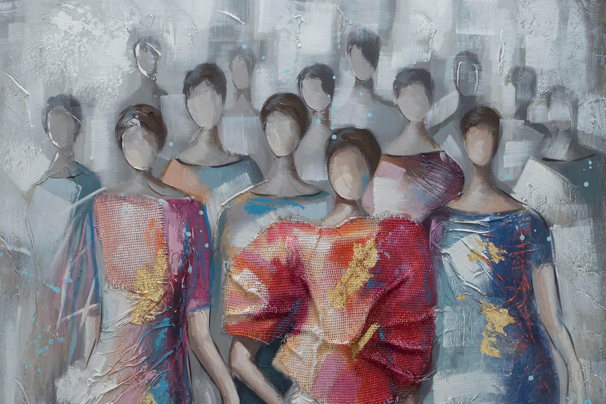 RUČNE MAĽOVANÝ AKRYLOVÝ OBRAZ 75/100 cm, sivý, figurálny motív - sivá, drevo/textil (75/100cm) - KUNSTLOFT