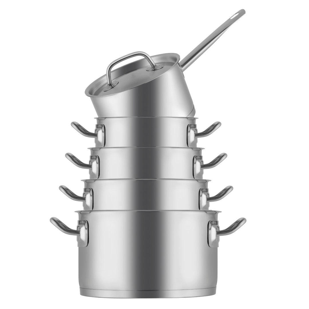 TÖPFE UND PFANNENSET Topfset Profiline Deluxe - Edelstahl - Kochtöpfe ø 16, 18, 20, 24 cm & Stielkasserolle ø 16 cm - Induktionsgeeignet - 5-teilig - Silberfarben, Metall - Sola