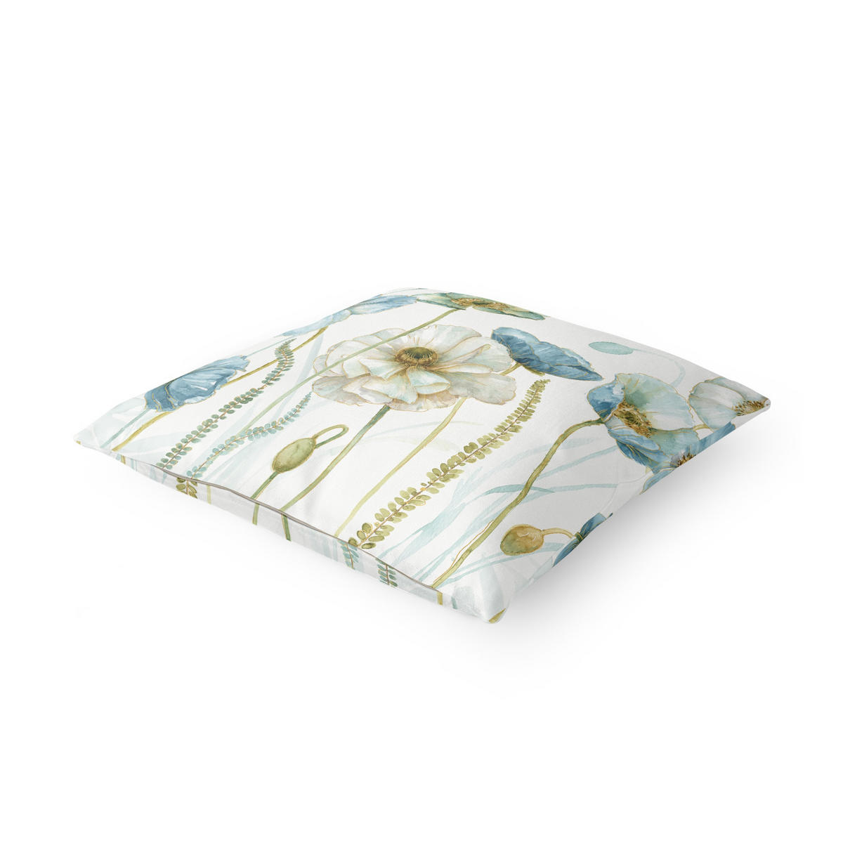 KISSENBEZUG Blüten in Gold und Blau 50/50 cm - Blau, Textil (50/50cm) - Bilderwelten