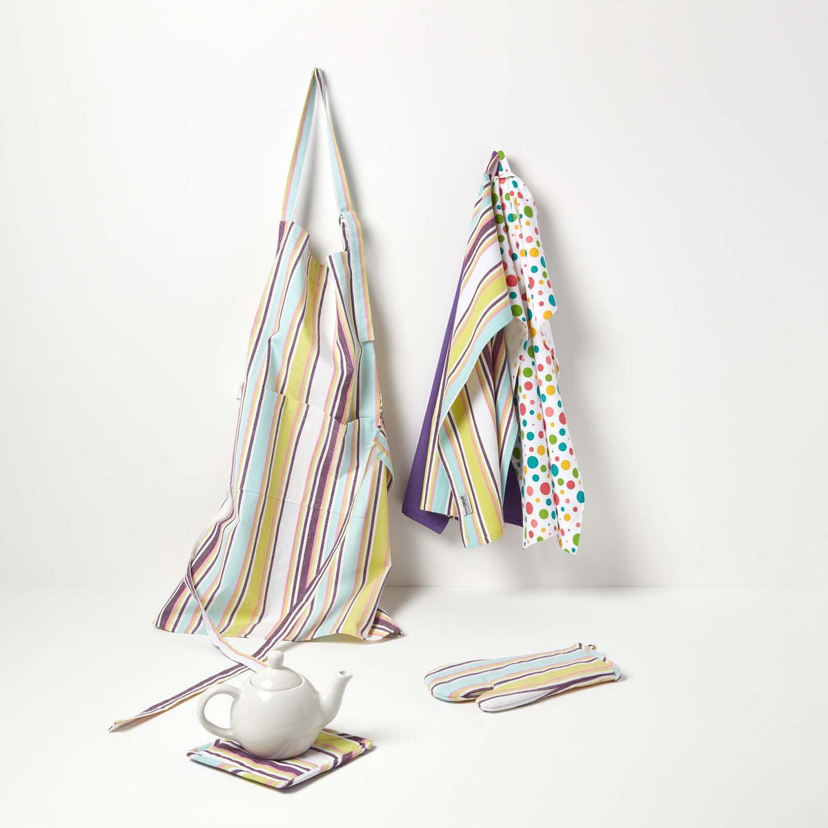 OFENHANDSCHUH Osaka bunt gestreift, Baumwolle wattiert - Multicolor, Textil (18/32cm) - Homescapes