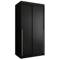 SCHIEBETÜRENSCHRANK 100 cm Breite, schwarz mit silbernem Griff - Silberfarben/Schwarz, Holzwerkstoff (100/200/62cm) - Home Collective