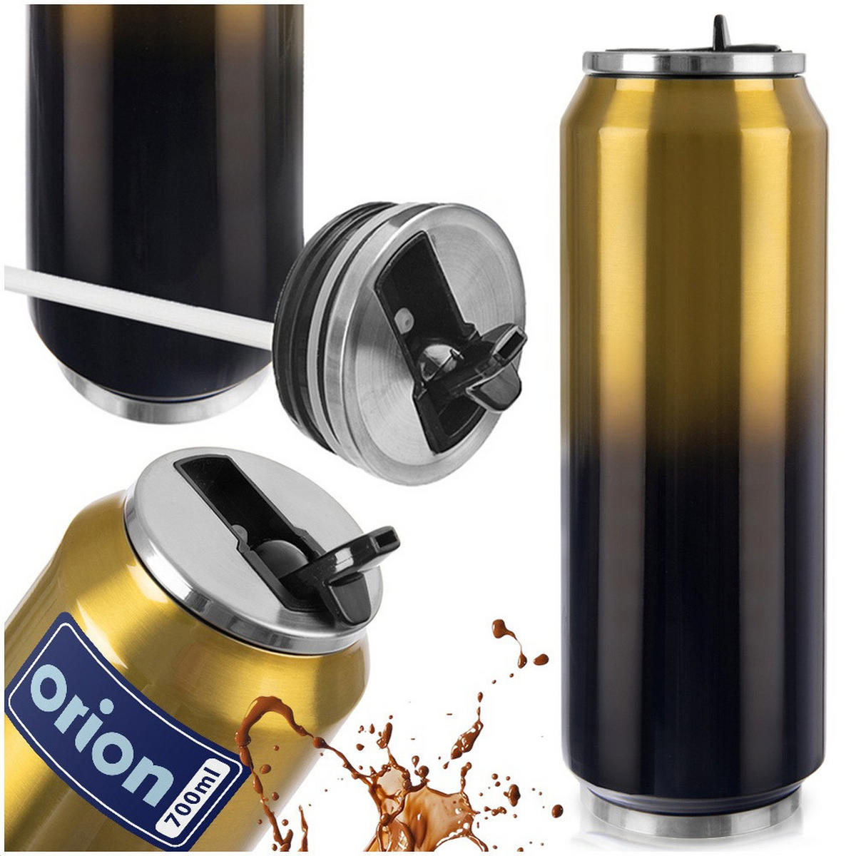 THERMOBECHER Dose Gold 700 ml Schwarz - Schwarz, Metall (0.7L) - Orion 