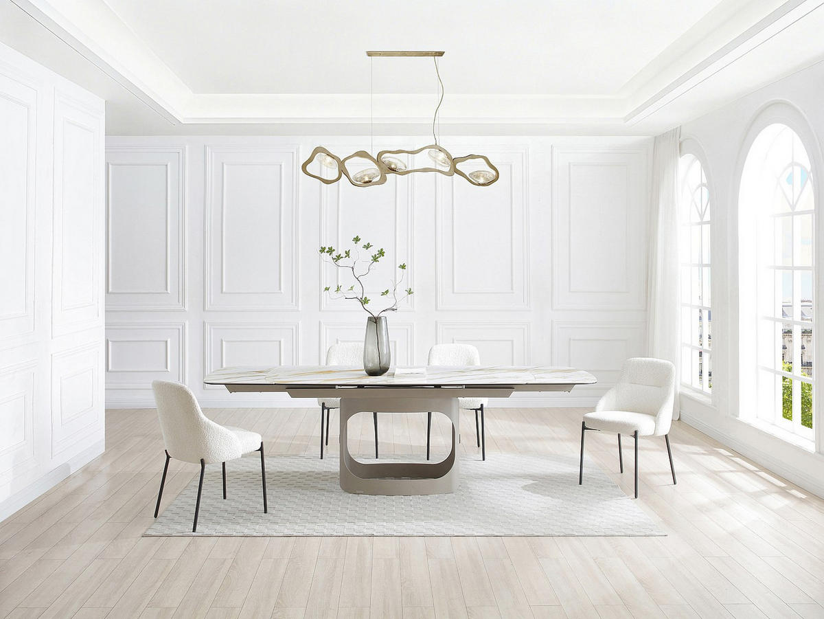 ESSTISCH ausziehbar 6-10 Personen - Keramik, Sicherheitsglas & Metall Taupe - Marmoroptik Weiß - DAVULO de Maison Céphy - Weiß, Glas (260/90/75cm) - Vente-Unique