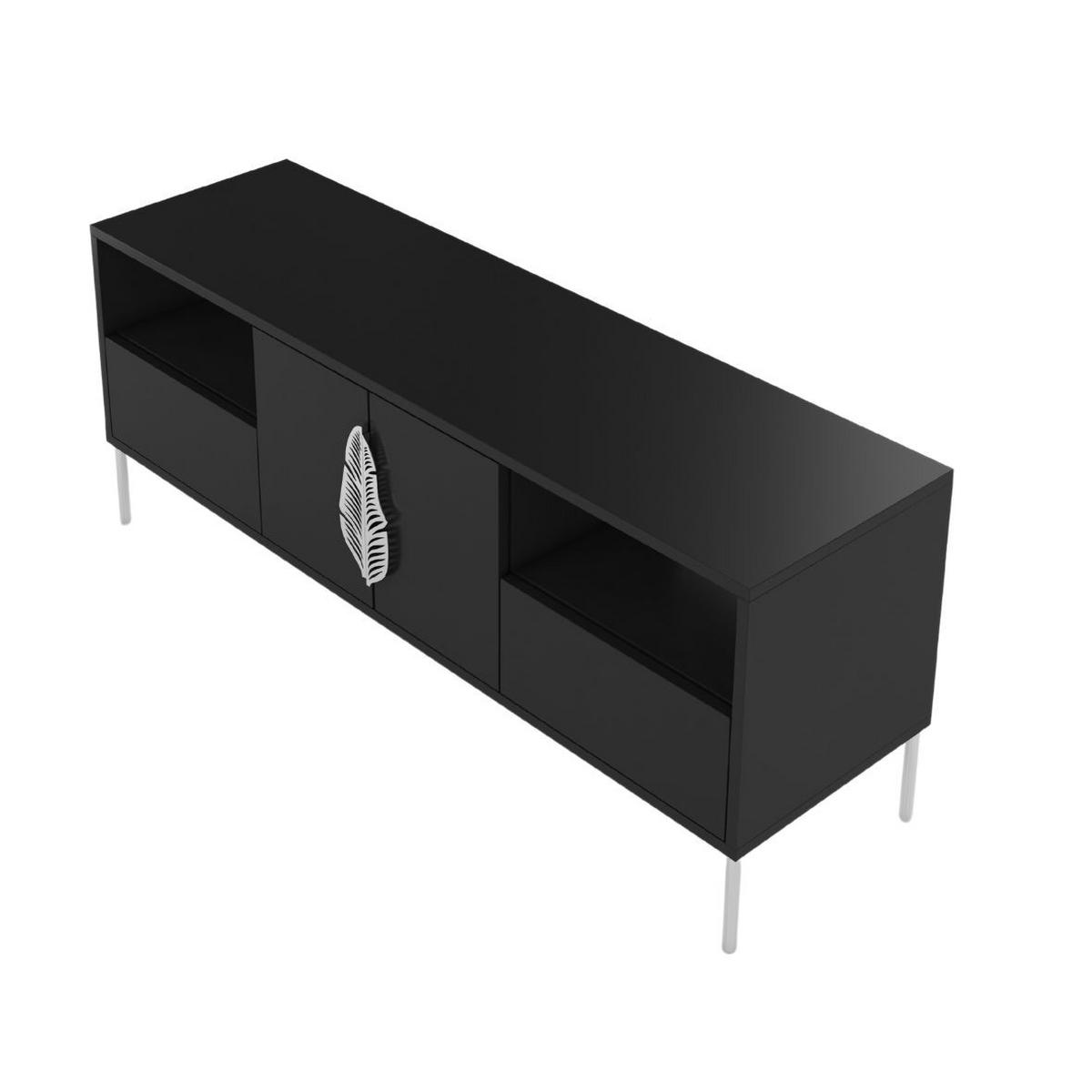 LOWBOARD Merlin, Schwarz, Silberne Details - Silberfarben/Schwarz, Holzwerkstoff/Metall (138/60/40cm) - Skandica