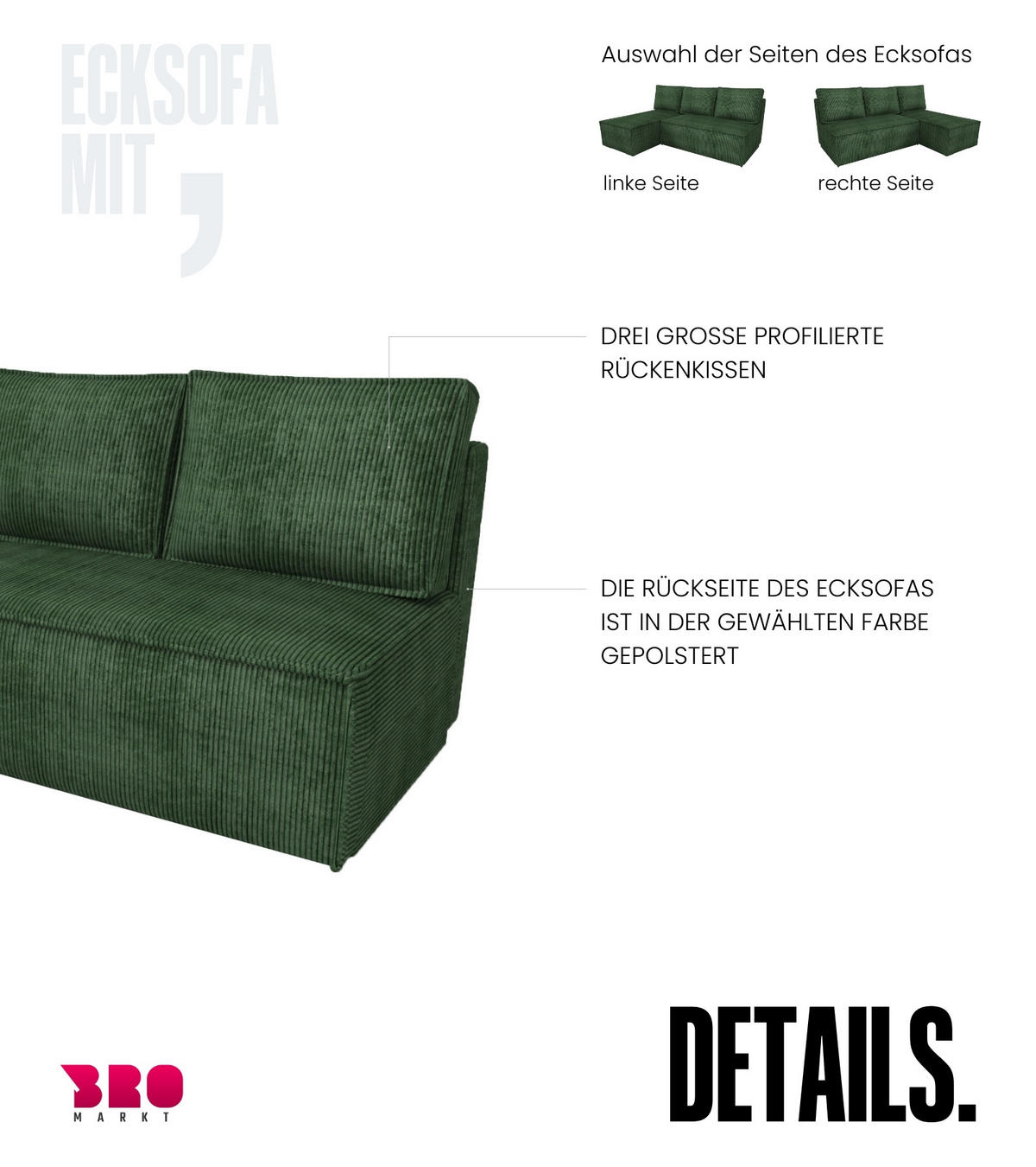 ECKSOFA Hector mit Schlaffunktion Grün Cord - Grün, Textil (200/141cm) - Bromarkt