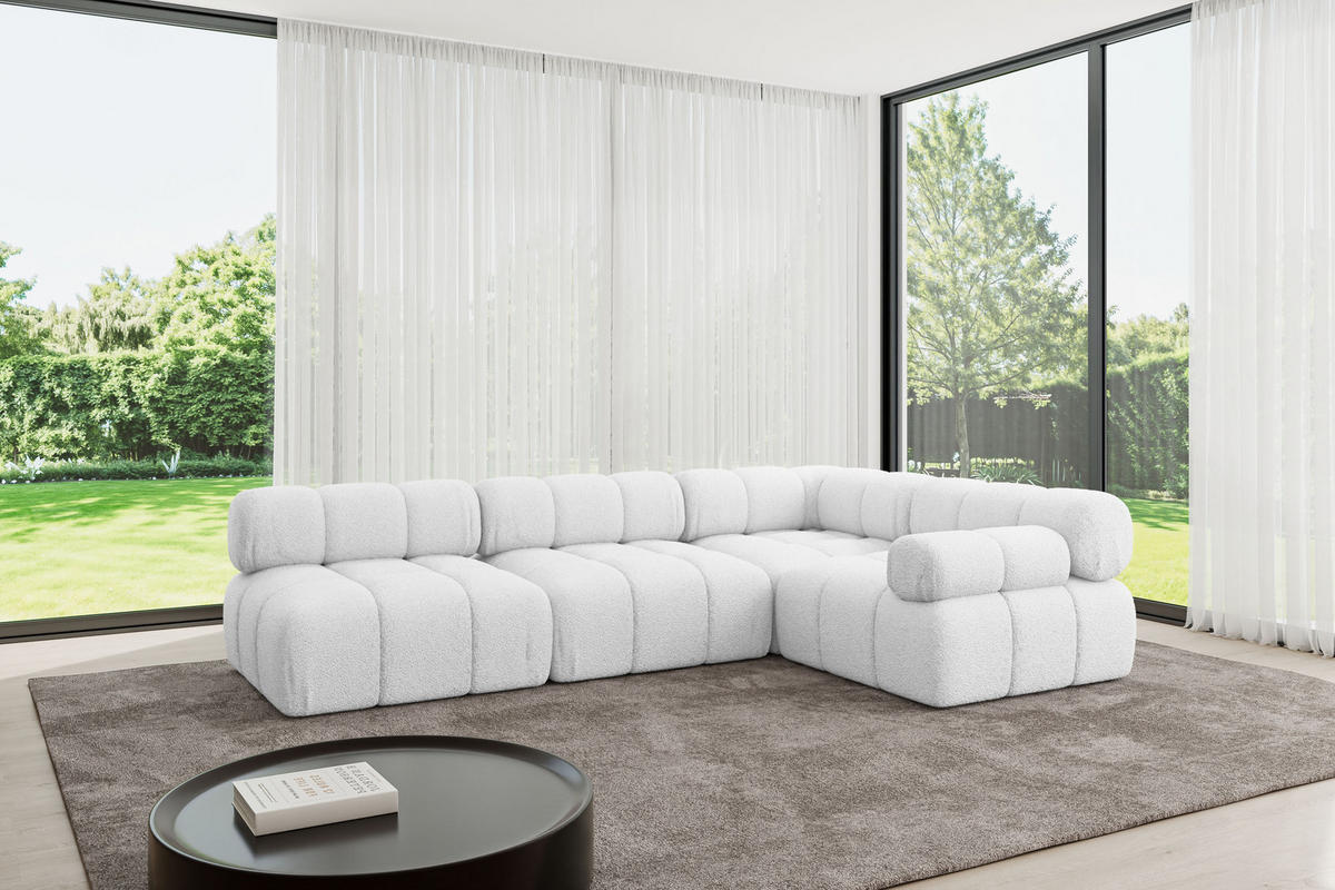 ECKSOFA modulares Sofa Mende-L2 - 285x190x70 cm Weiß Bouclé - Weiß, Holzwerkstoff/Textil (285/190cm) - ALTDECOR