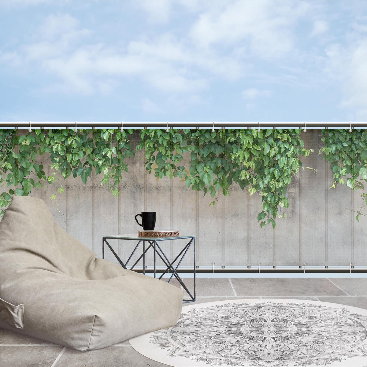 BALKON SICHTSCHUTZ Mauer mit Efeu 100/50 cm - Grün, Kunststoff (100/50cm) - Bilderwelten