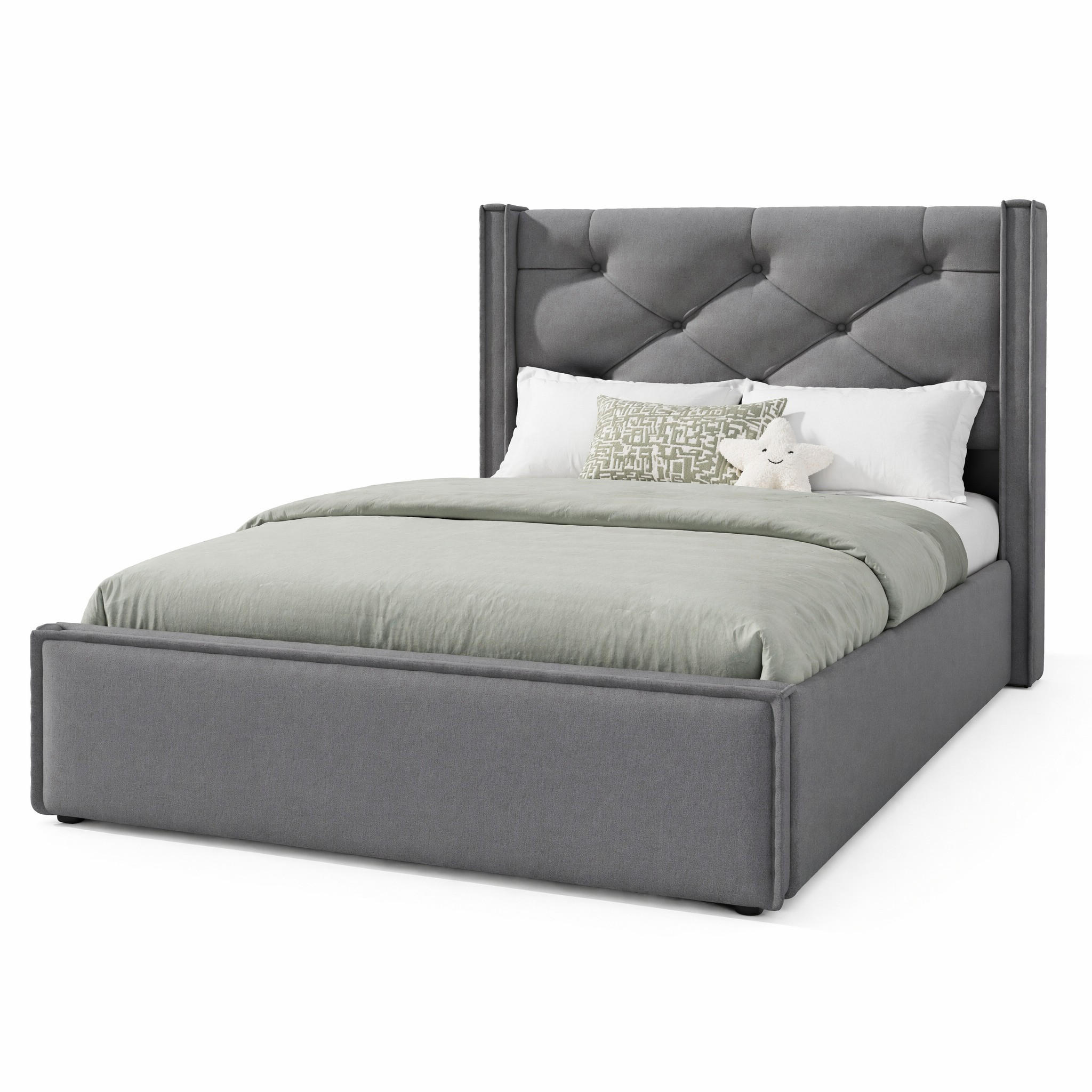 POLSTERBETT 90/200 mit Bettkasten und Lattenrost in Grau - Grau, Holzwerkstoff/Textil (90/200cm) - EVRYAE