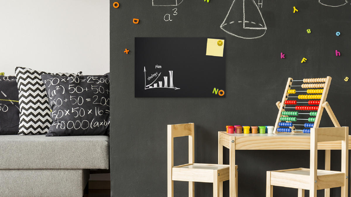 METALBOARD mit Kreideoberfläche 90x60cm + Zubehör-Set - Schwarz, Metall (90/60/1.8cm) - ALLboards