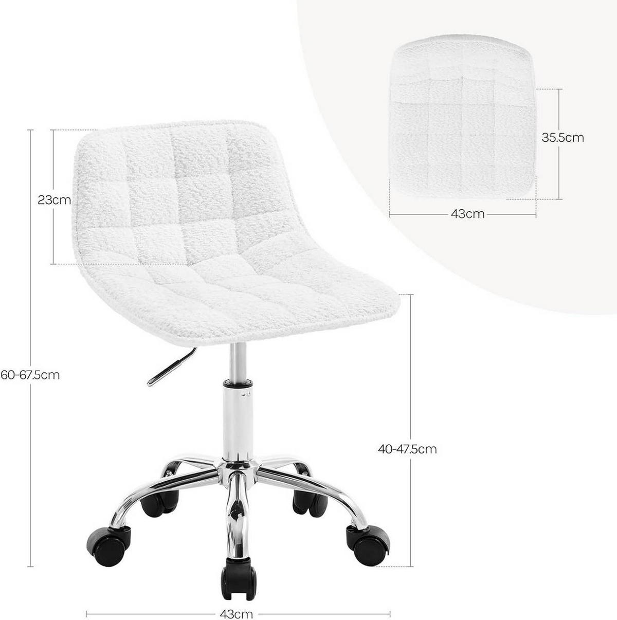 DREHSTUHL mit Rollen, Chenille, Weiß - Schwarz/Weiß, Textil/Metall (43/60/50cm) - Woltu