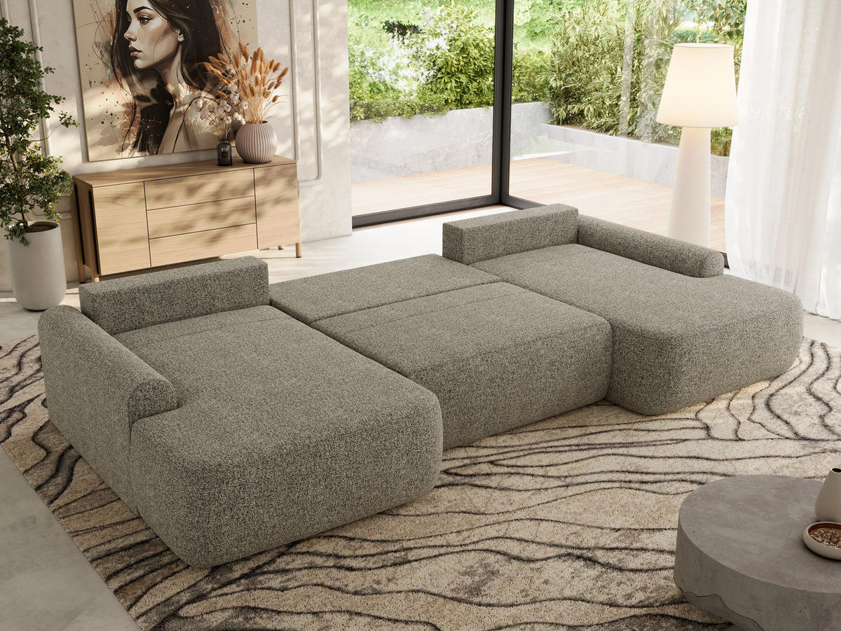 WOHNLANDSCHAFT CUBO U Grau Struktur - Schwarz/Grau, Kunststoff/Textil (370/100/187cm) - MKS