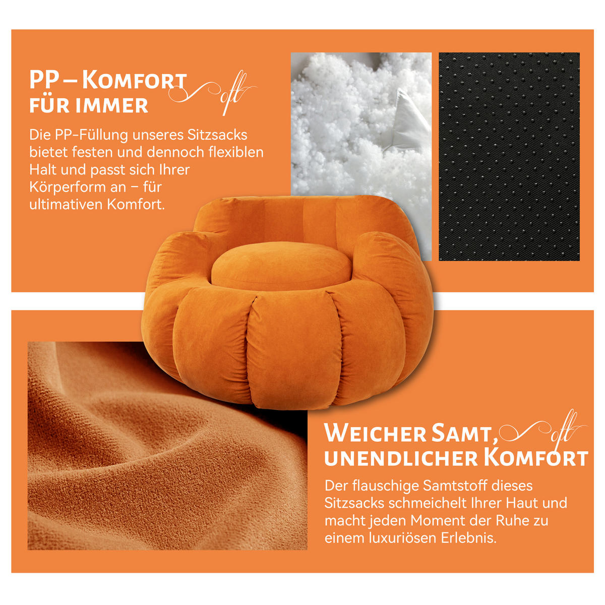SITZSACK Kürbis Halloween-Stil orange - Orange, Textil (100/80/100cm) - Vercart