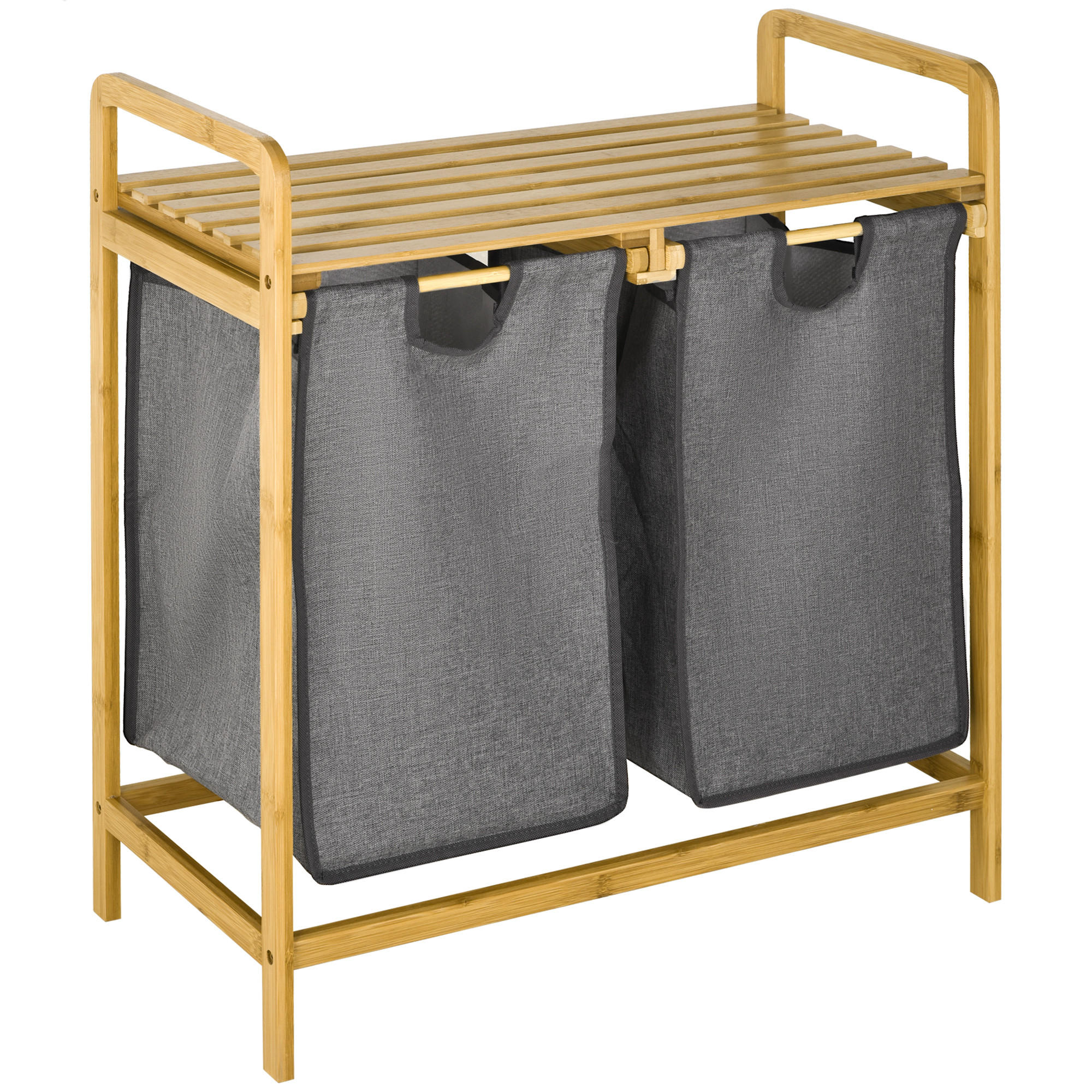 WÄSCHEKORB Bambus Polyester Grau - Grau, Naturmaterialien (33/73/63.5cm) - HOMCOM