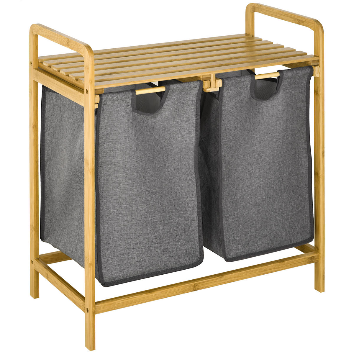 WÄSCHEKORB Bambus Polyester Grau - Grau, Naturmaterialien (33/73/63.5cm) - HOMCOM