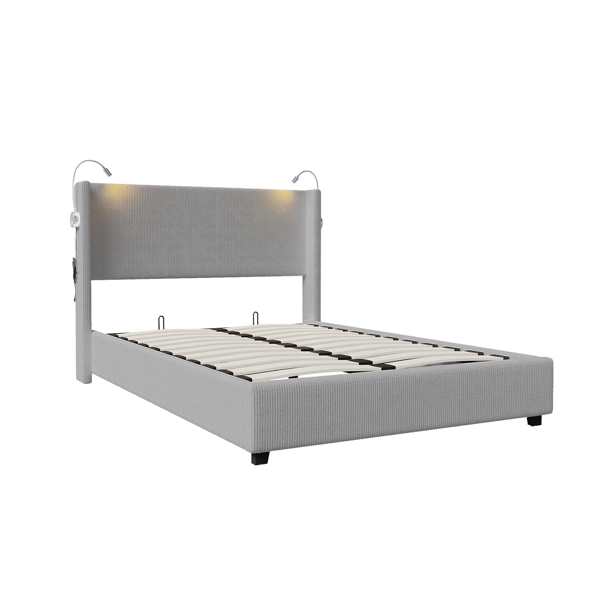 POLSTERBETT 140x200 cm USB Stauraum Lattenrost Cord grau - Grau, Holz (140/200cm) - LEBENLANG