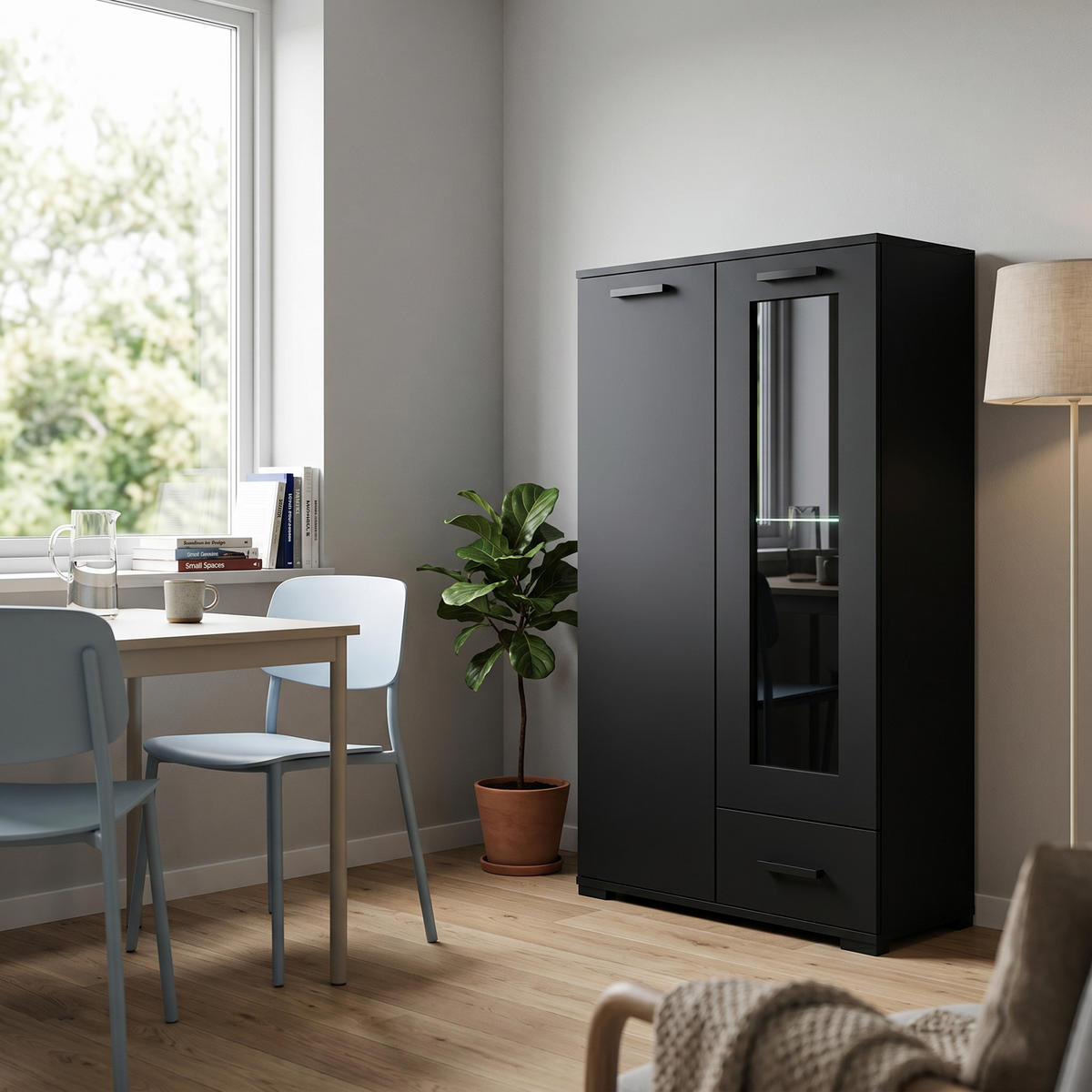 KOMMODE ALBANO 80/125/40cm mit 1 Schubladen 2 Türen Schwarz - Schwarz, Holzwerkstoff (80/125/40cm) - MASSENO