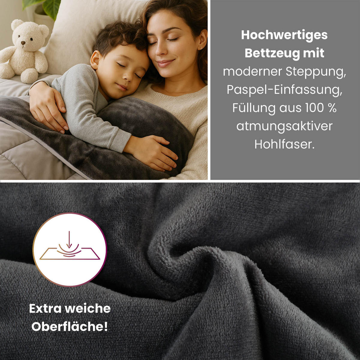 PLÜSCH Steppbett Bi-Color grau 135x200 - Grau, Textil (135/200cm) - wometo