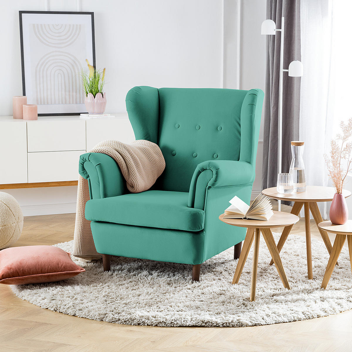 OHRENSESSEL - Türkis/Dunkelbraun, Textil (85/101/89cm) - home24