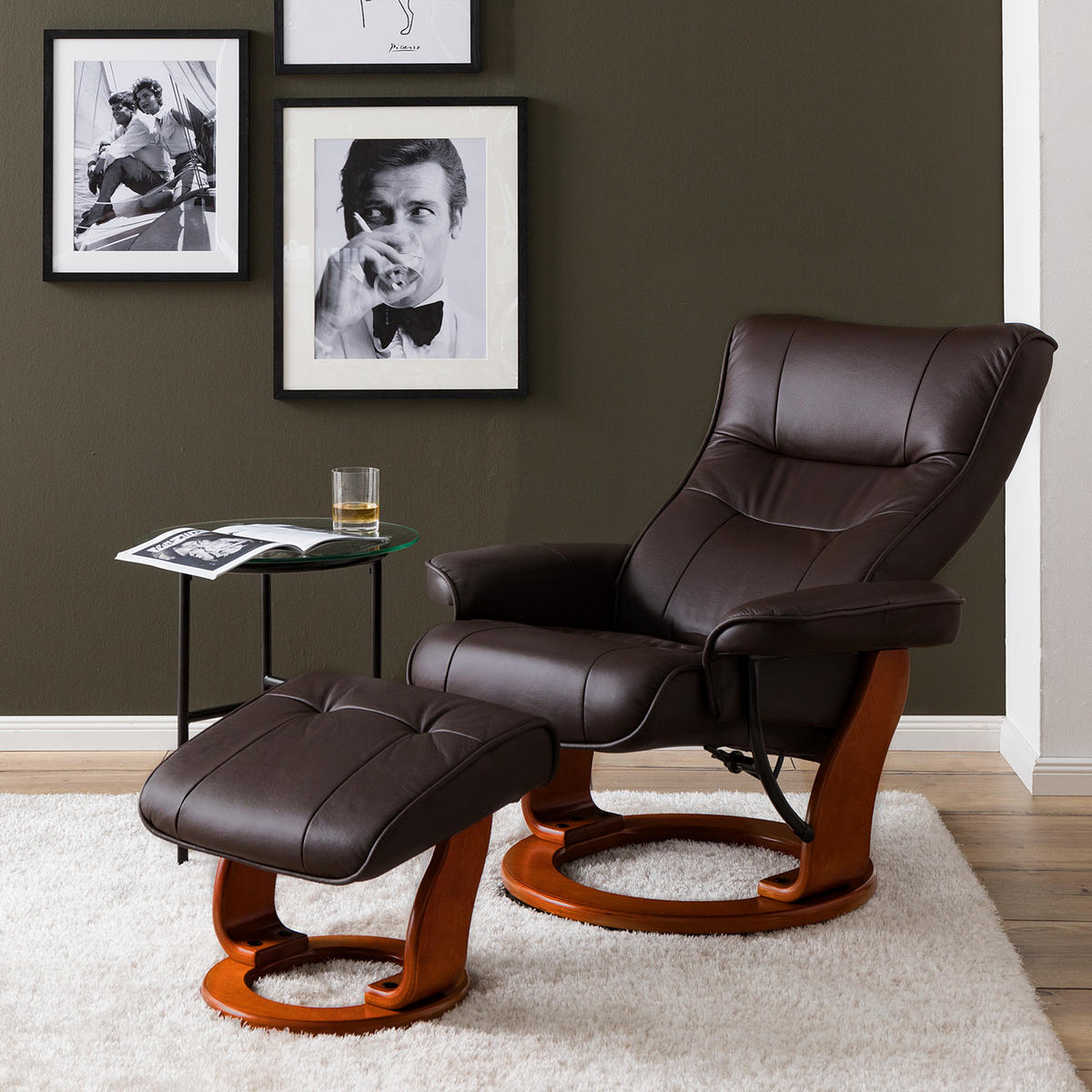 RELAXSESSEL - Kunstleder - Braun, Leder/Holz (82/105/84cm) - home24