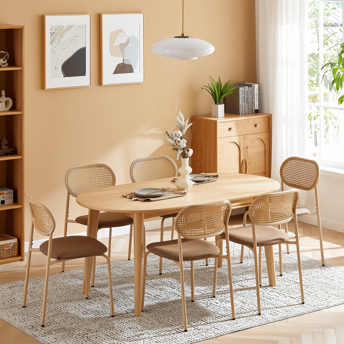 ESSZIMMERSTUHL Set 6er Braun PU & Rattan Polsterstuhl mit Metallbeinen - Braun, Kunststoff (46/80/48cm) - Urban Meuble