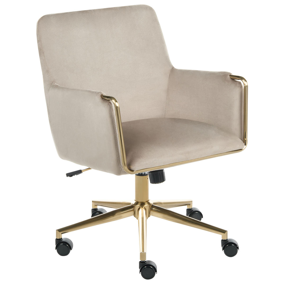 SCHREIBTISCHSTUHL Samtstoff Beige Altona - Beige/Goldfarben, Textil/Metall (59/92/59cm) - Beliani