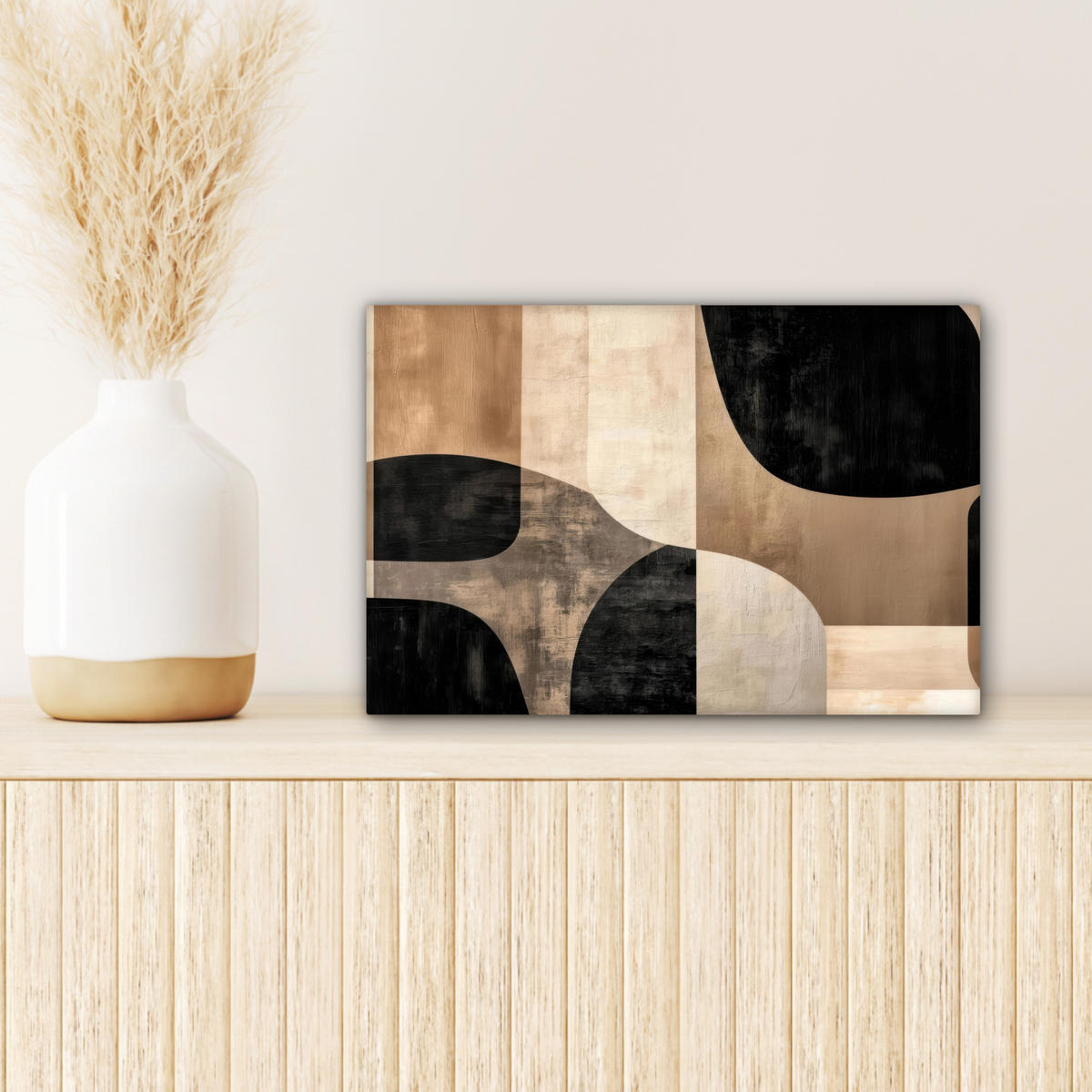LEINWANDBILD Abstrakt - Flugzeuge - Schwarz - Rund Deko Schlafzimmer 30x20 cm - Beige, Textil (30/20cm) - MuchoWow